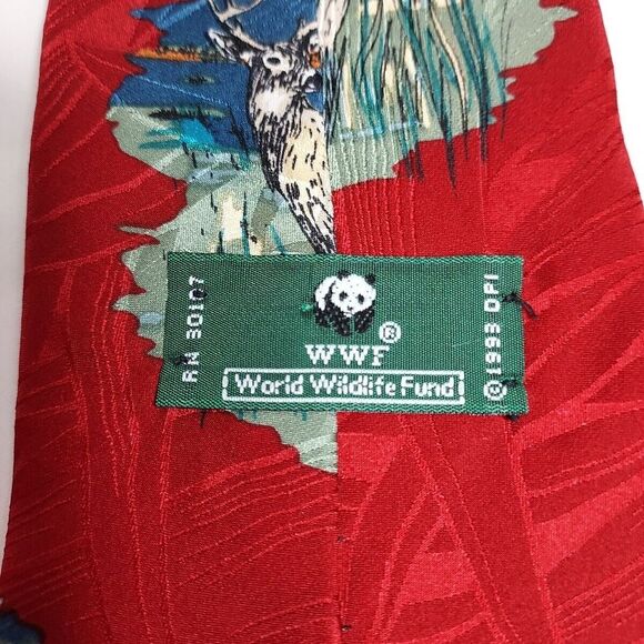 Vintage Florida Everglades Men's Silk Tie World Wildlife Fund Red 215 1993 Dad - Picture 6 of 6
